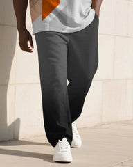 Men's Plus Size Gray Color Block Diamond Print T-shirt Trousers Suit