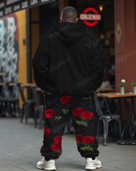 Men's Daily Casual Rose Forgive Letter Print Plus Size Hoodie Suit