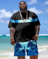 Men's Big & Tall Hawaiian Patchwork Gradient Coconut Tree Print T-Shirt Shorts Set