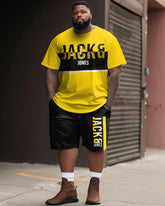 Men's Large Size Simple Letter Stitching Sports Style T-shirt & Shorts Set