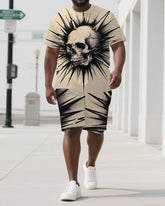 Embrace Boldness in Bursting Men's Big & Tall Skull Printed Short Sleeve T-shirt Set