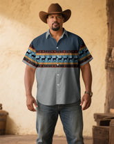 Men's Plus Size Grey & Blue Elk-Print Short Sleeve Shirt