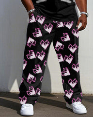 Black Street Fashion Pink Flame Love Heart & Large Lip Pattern Print