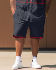 Men's Plus Size Plaid Short Sleeve Shirt And Shorts Set
