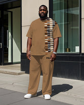 Big Men's Splicing Regular Plaid Style POLO Printed Short Sleeve T-shirt Pants Set