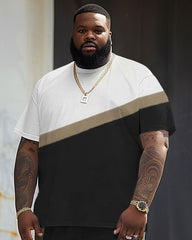 Street Casual Khaki Stripe Colorblock Print Large Men's Suit