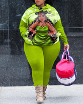 Women's Big & Tall 2 Piece Outfits Girl Print Hoodie and Pants Set