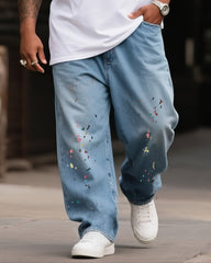 Plus Size Boys 2025 Fashion Street Ink Print Jeans