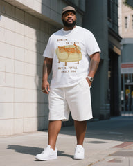 Big Man's Daily Casual Cute Cat Short Sleeve T-shirt Shorts Suit