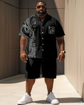 Big Men's Casual Vacation Vintage Paisley Print Pocket Shirt Shorts Set