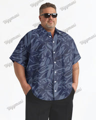 Thinking Leaf Print Short Sleeve Lel Shirt Men's Plus Size