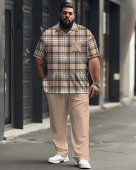 Men's Plus Size Simple Check Print Short-sleeved Shirt Suit