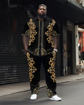 Men's Big and Tall Retro Classic Pattern Short Sleeve Shirt Set