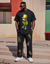 Big Boy Street Fashion Small Cartoon Print Short Sleeve Trousers Suit