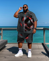 Big Men's Street Fashion Ghost and Blocks Bold Style Printed Short-Sleeve Shirt and Shorts Set