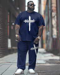 Men's Large Daily Cross Letter Print T-Shirt Pants Set