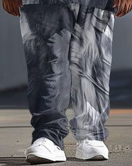 Men's Large 3D Lion Print T-Shirt Pants Suit
