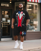 Men's Plus Size Independence Day Cosplay Suit Bow Tie USA Letter Print Round Neck Short Sleeve T-Shirt Shorts Suit