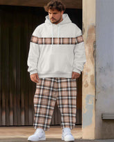 Men's Street Fashion Classic All-match Plaid Stitching Big & Tall Hoodie Set