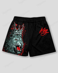 Plus Size Men's Lion Graffiti KING Alphabet Print Sports Mesh Quick Dry Shorts