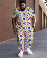 Men's Plus Size Trendy Letter Color Pattern Printed T-shirt Trousers Suit