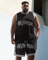 Men's Plus Size Chicago Alphabet Basketball Vest Sport Two-piece Set