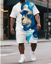 Men's Big & Tall Handsome Blue Gorillas Print Casual Short-Sleeved T-shirt & Short Set