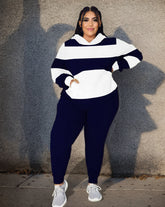 Women's Big & Tall Blue Stripe Hoodie and Jogger Pants Set