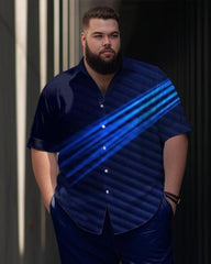 Big Men Business Gradient Light Print Short Sleeve Shirt Trousers Set