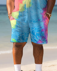 Men's Plus Size Hawaiian Colorful Print Shirt Shorts Suit