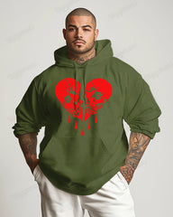Cotton-Double Bone Love Pattern Printed Men's Loose Oversized Hoodie