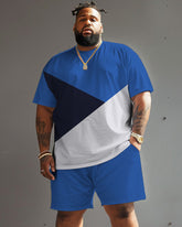 Big and Tall Men's Irregular Colorblock Tee and Shorts 2 Piece Set