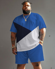 Big and Tall Men's Irregular Colorblock Tee and Shorts 2 Piece Set