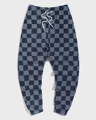 Men's Plus Size Blue Plaid Stripes Stitching Print Hoodie Suit