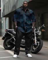 Big Guy's Casual Business Geometric Long Sleeve Shirt Pants Set