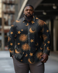Men's Large Size Moon Sun and Stars Long Sleeve Shirt