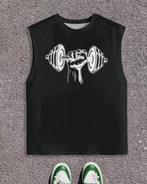 Men's Plus Size Street Fashion Fitness Lifting Dumbbell Printed Round Neck Sleeveless Vest