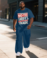 Men's Big & Tall Casual Funny Tariff Saying PrintedShort Sleeve T-Shirt Pants Two-Piece Suit