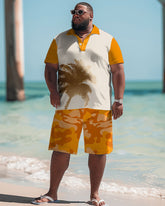 Men's Big & Tall Hawaiian Camo Coconut Print Polo Shorts Set