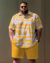 Big Guy's Casual Geometric Print Short Sleeve Shirt Shorts Set