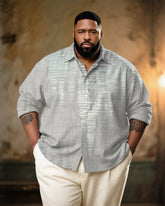 Big & Tall Men's Vintage Grey Art Print Long Sleeve Bamboo Hemp Texture Shirt