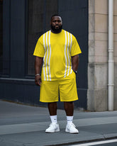 Big Men's Daily Casual Simple White Stripe Printed Short Sleeve T-Shirt Shorts Set