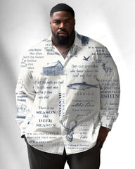 Pen And Ink Undersea World Long Sleeve Lapel Shirt Men's Plus Size