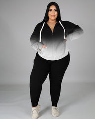 Women's Plus Size Gradient Color Hoodie Set
