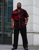 Men's Plus Size Black & Red Magma Print Daily Casual Short Sleeve Shirt Trousers Suit
