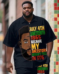 Men's Plus Size Juneteenth Photo Alphabet Print Shirt Shorts Suit