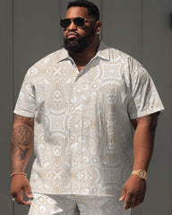 Men's Plus Size Daily Casual Simple Retro Print Shirt Shorts Suit