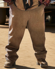 Men's Plus Size Ethnic Style Diamond Brown Hoodie Two Piece Set