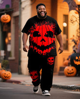 Big & Tall Men's Halloween Dark Pumpkin Totem Print T-Shirt Pants Suit