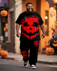 Big & Tall Men's Halloween Dark Pumpkin Totem Print T-Shirt Pants Suit